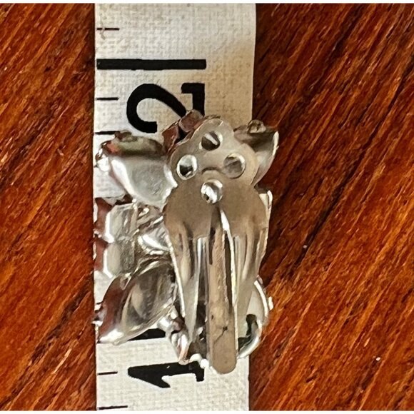 Rhinestone Floral Clip-On Earrings Crystal Clear .75" X 5/8" Elegant Accent - Picture 4 of 5